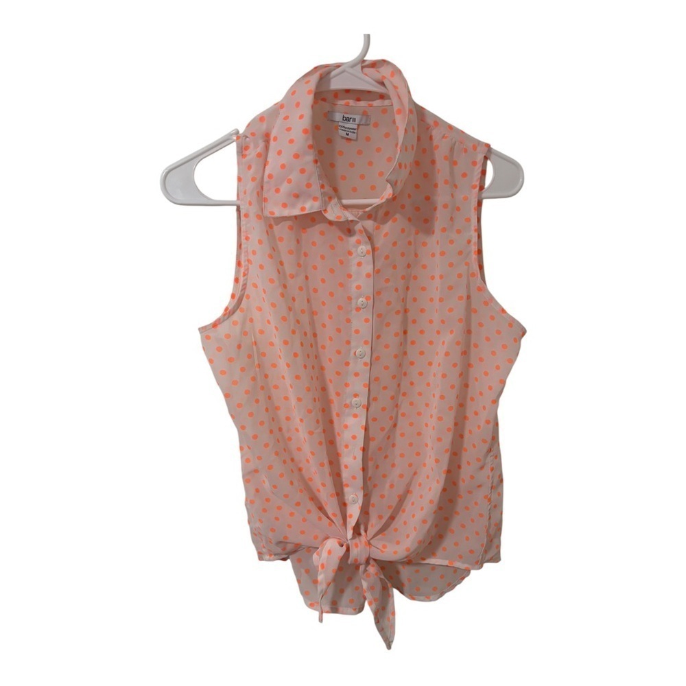 3/$15 Bar III Women's Orange Polka Dot Sleeveless semi sheer Top size M